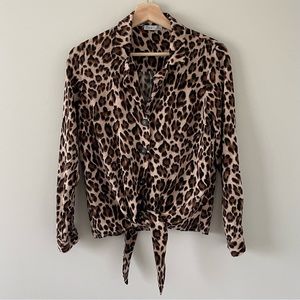 Tie Front Leopard Print Blouse